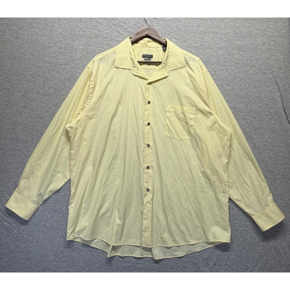 Van Heusen Flex Office Dress Shirt Mens 2XL 18 Cream Regular Fit Formal Business